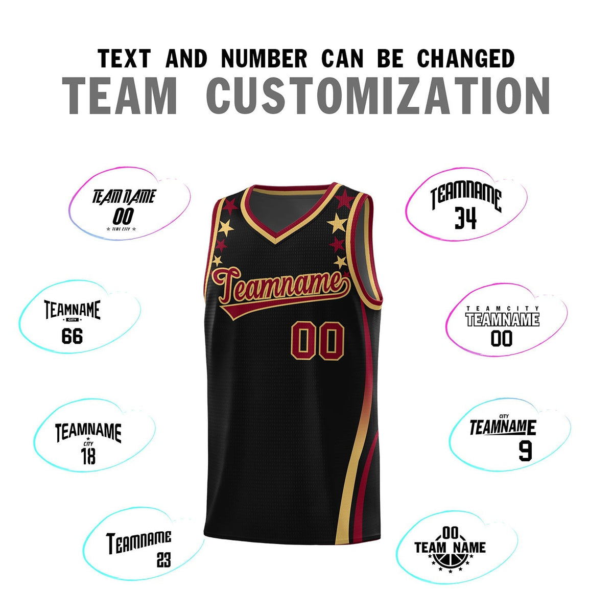 Custom Black Shoulders Star Pattern Side Color Block Sports Uniform Basketball Kits