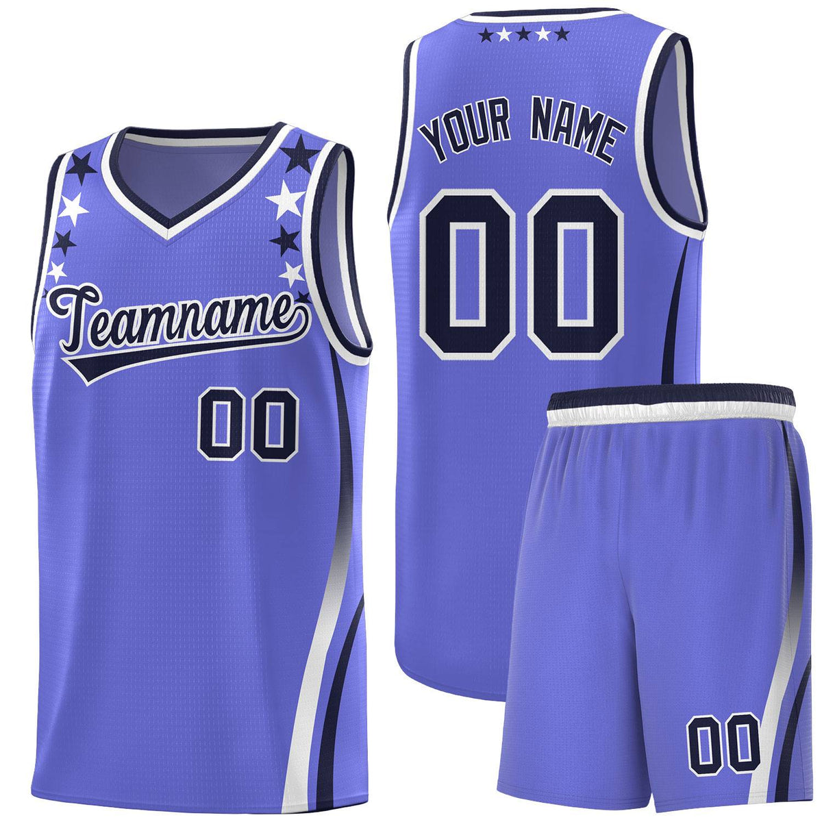 Custom Purple Shoulders Star Pattern Side Color Block Sports Uniform Basketball Kits