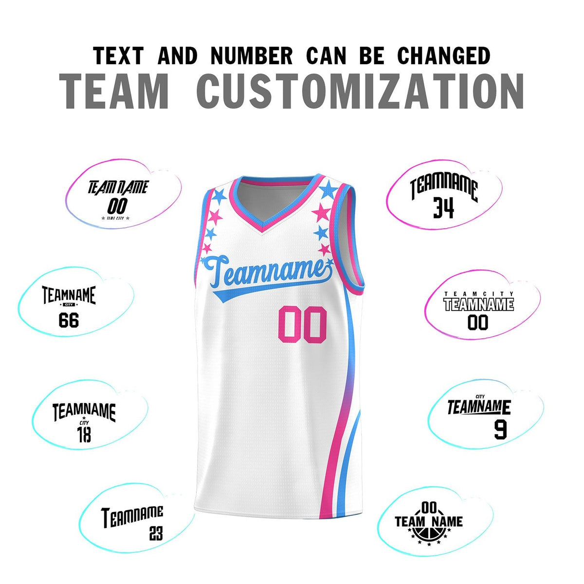 Custom White Shoulders Star Pattern Side Color Block Sports Uniform Basketball Kits
