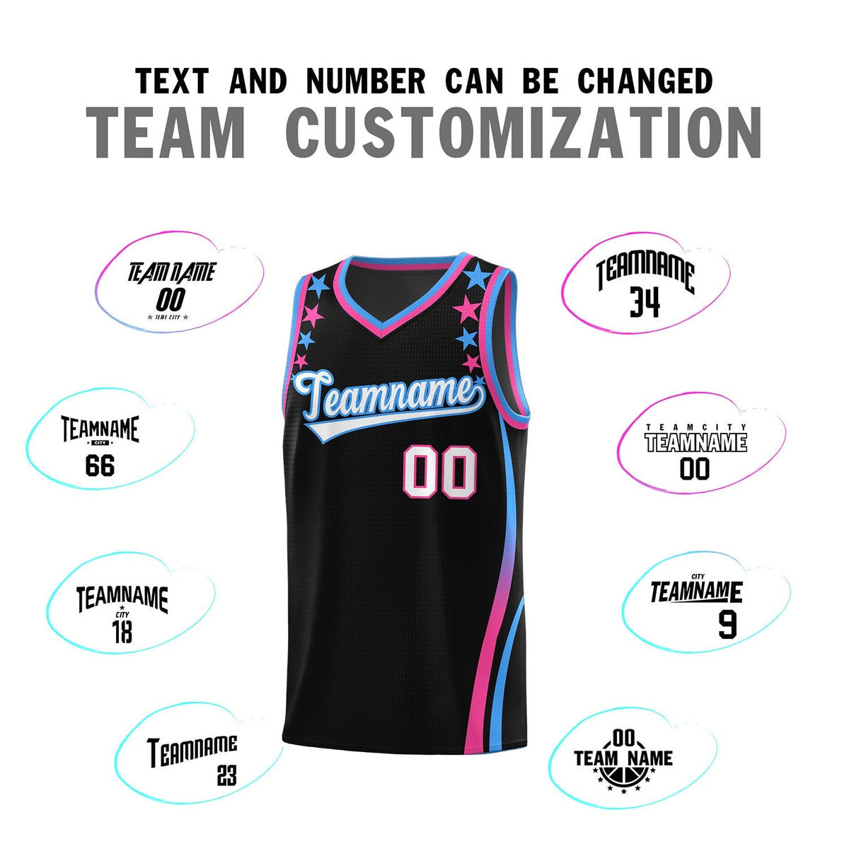 Custom Black Shoulders Star Pattern Side Color Block Sports Uniform Basketball Kits