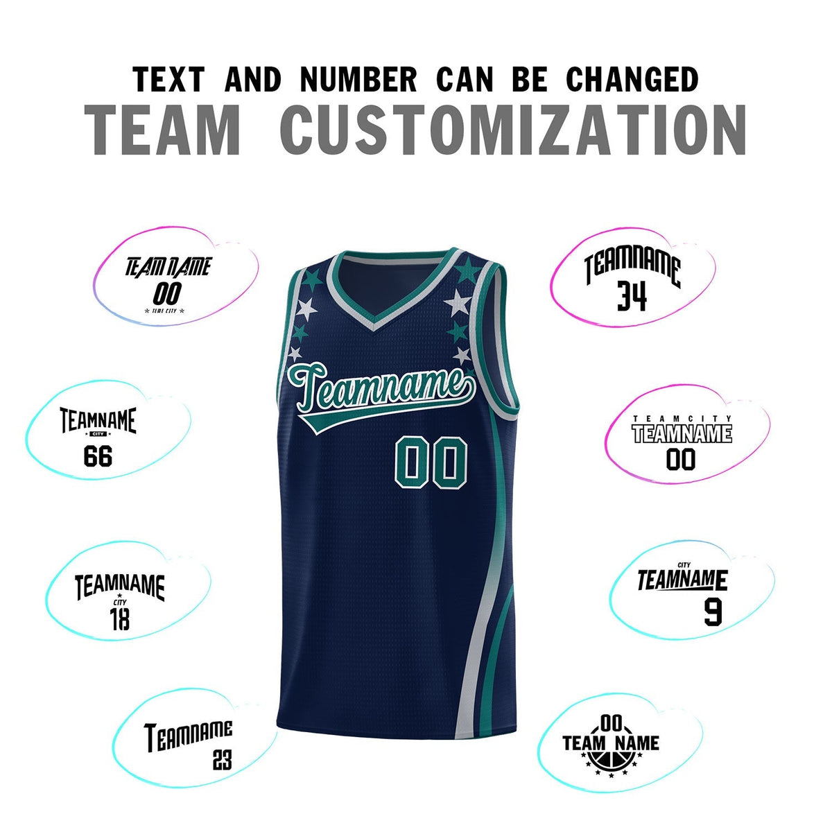 Custom Navy Shoulders Star Pattern Side Color Block Sports Uniform Basketball Kits