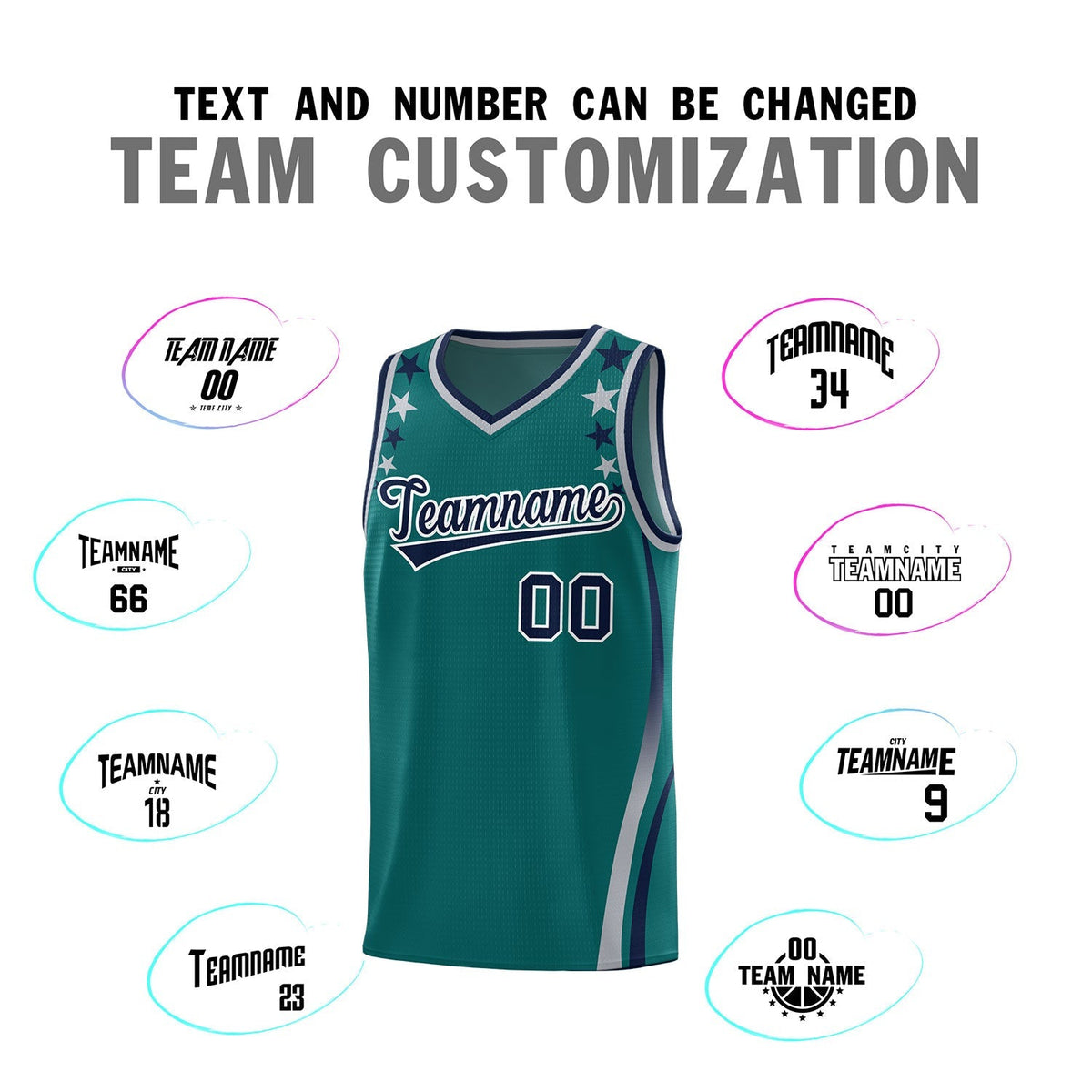 Custom Aqua Shoulders Star Pattern Side Color Block Sports Uniform Basketball Kits