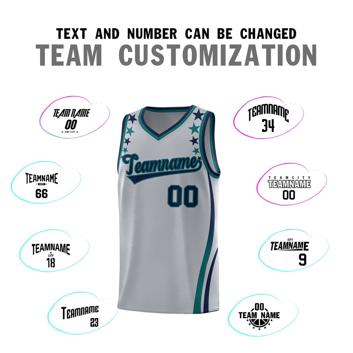 Custom Gray Shoulders Star Pattern Side Color Block Sports Uniform Basketball Kits