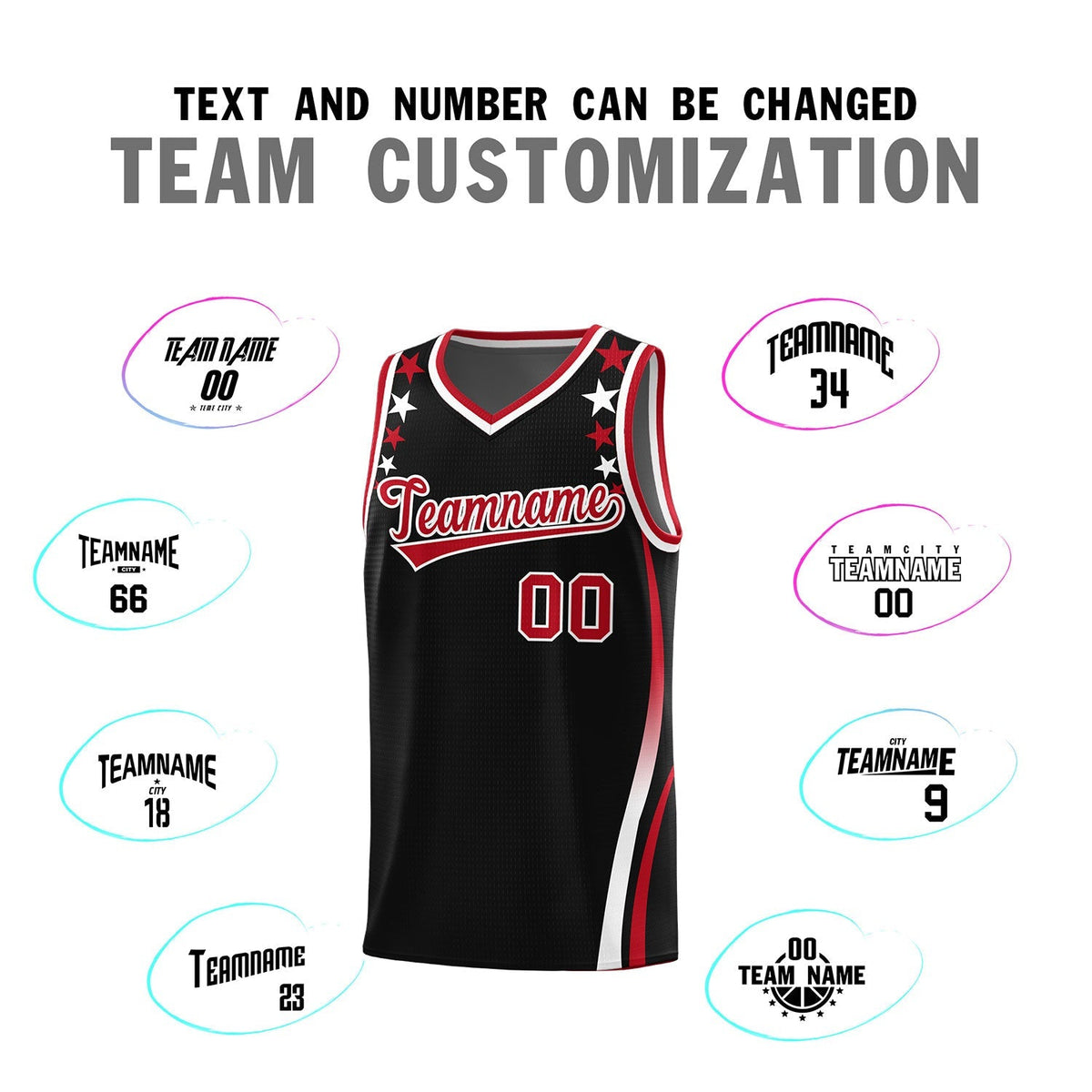 Custom Black Shoulders Star Pattern Side Color Block Sports Uniform Basketball Kits