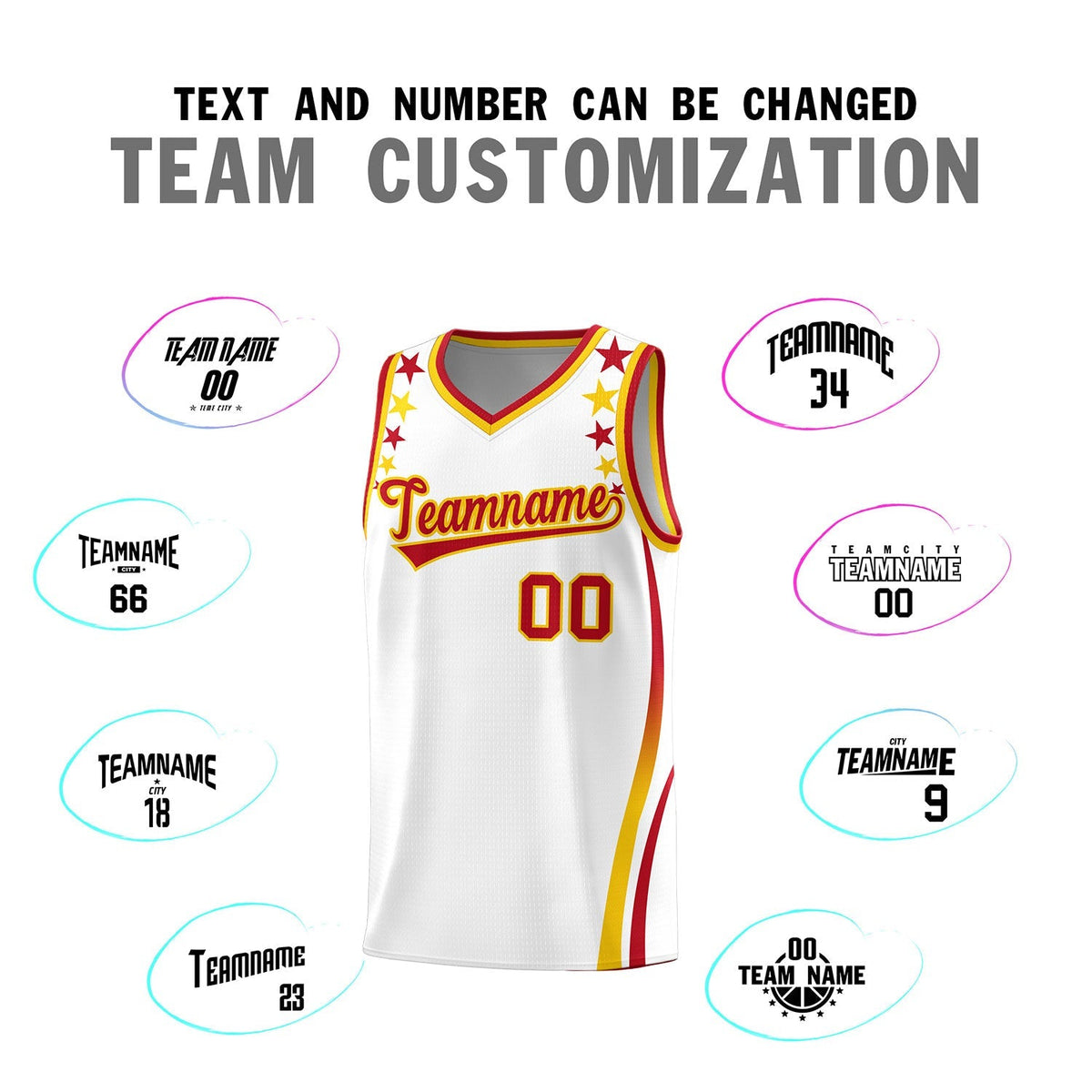 Custom White Shoulders Star Pattern Side Color Block Sports Uniform Basketball Kits