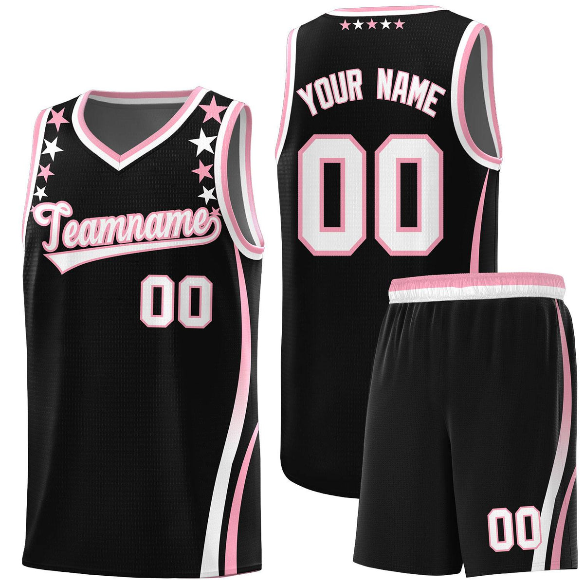 Custom Black Shoulders Star Pattern Side Color Block Sports Uniform Basketball Kits
