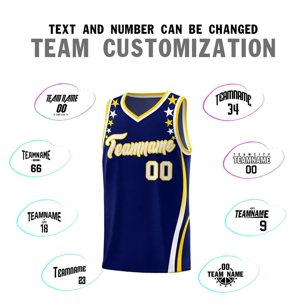 Custom Navy Shoulders Star Pattern Side Color Block Sports Uniform Basketball Kits