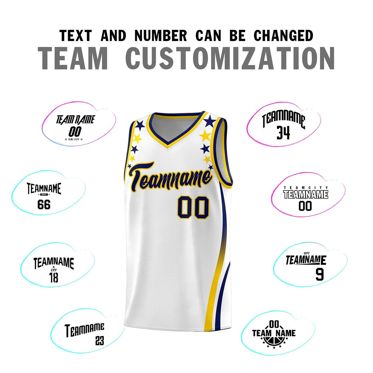 Custom White Shoulders Star Pattern Side Color Block Sports Uniform Basketball Kits