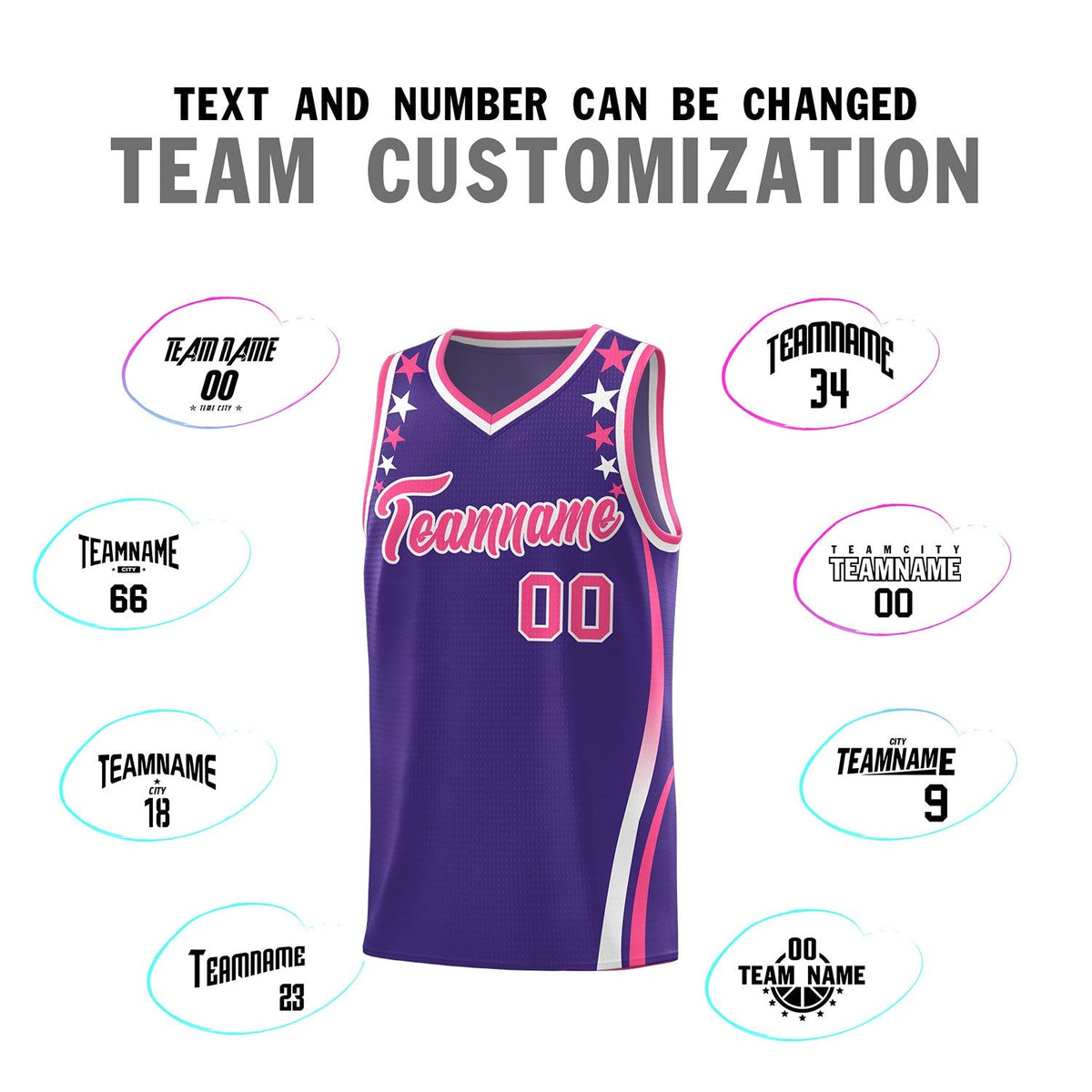 Custom Purple Shoulders Star Pattern Side Color Block Sports Uniform Basketball Kits