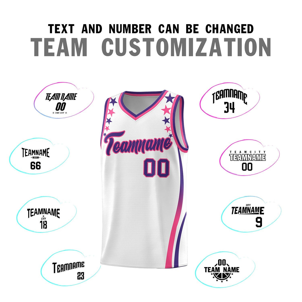 Custom White Shoulders Star Pattern Side Color Block Sports Uniform Basketball Kits