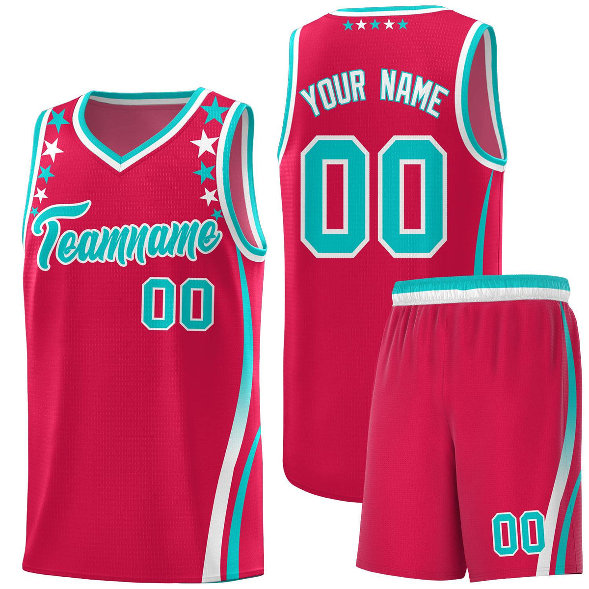 Custom Red Shoulders Star Pattern Side Color Block Sports Uniform Basketball Kits