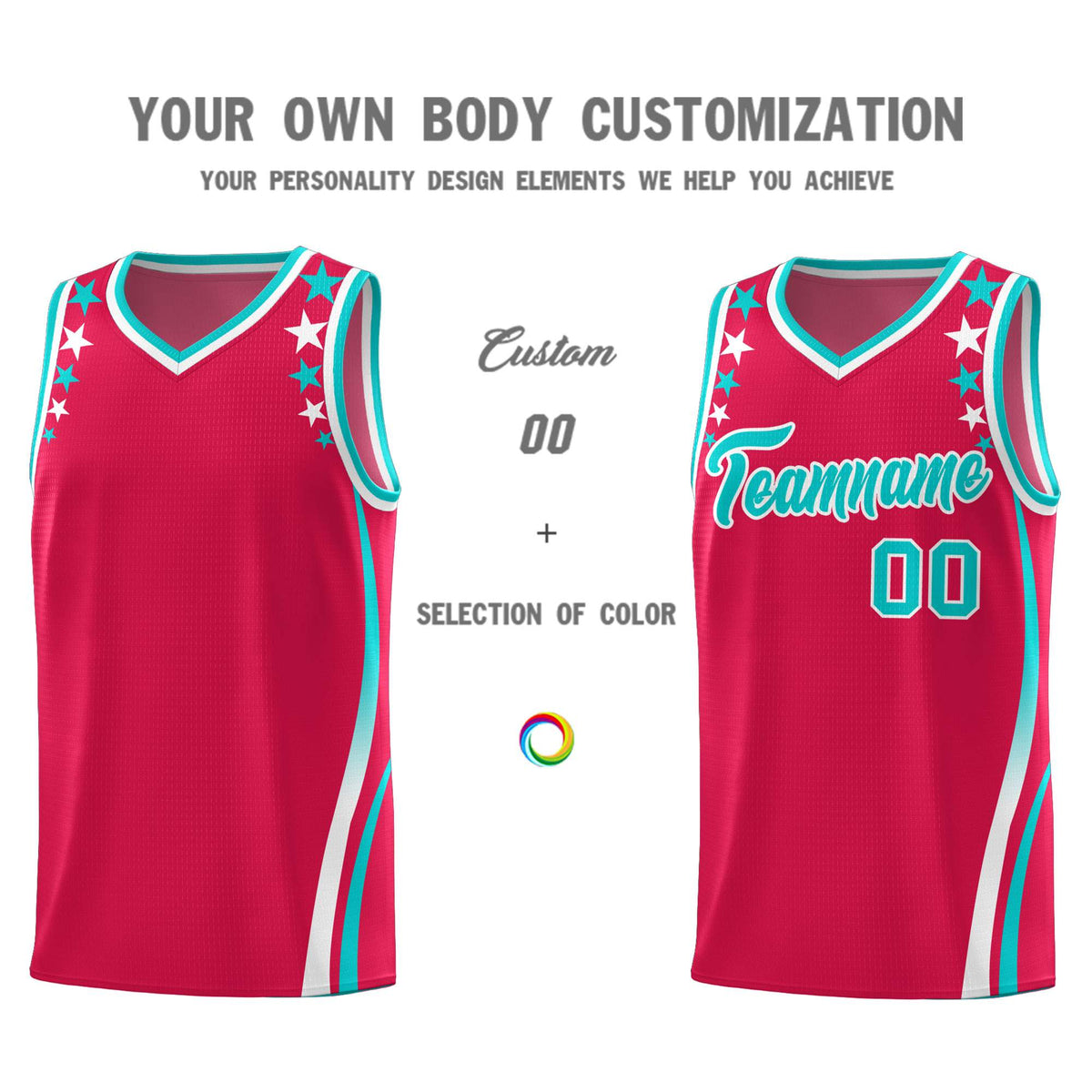 Custom Red Shoulders Star Pattern Side Color Block Sports Uniform Basketball Kits