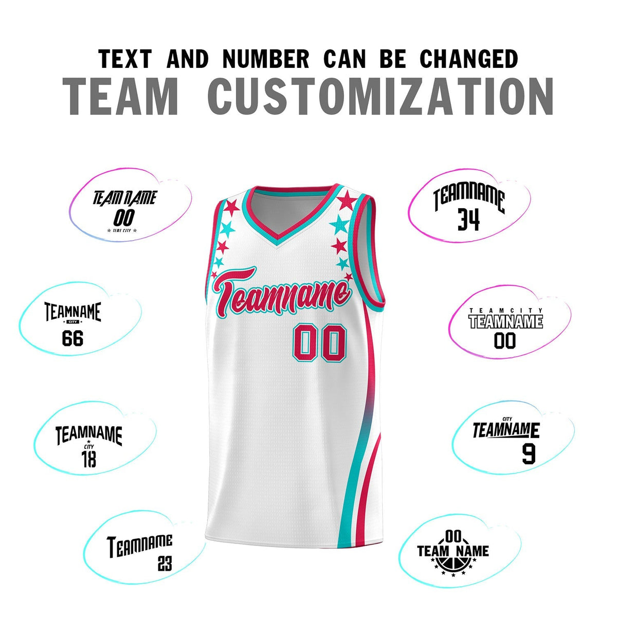 Custom White Shoulders Star Pattern Side Color Block Sports Uniform Basketball Kits