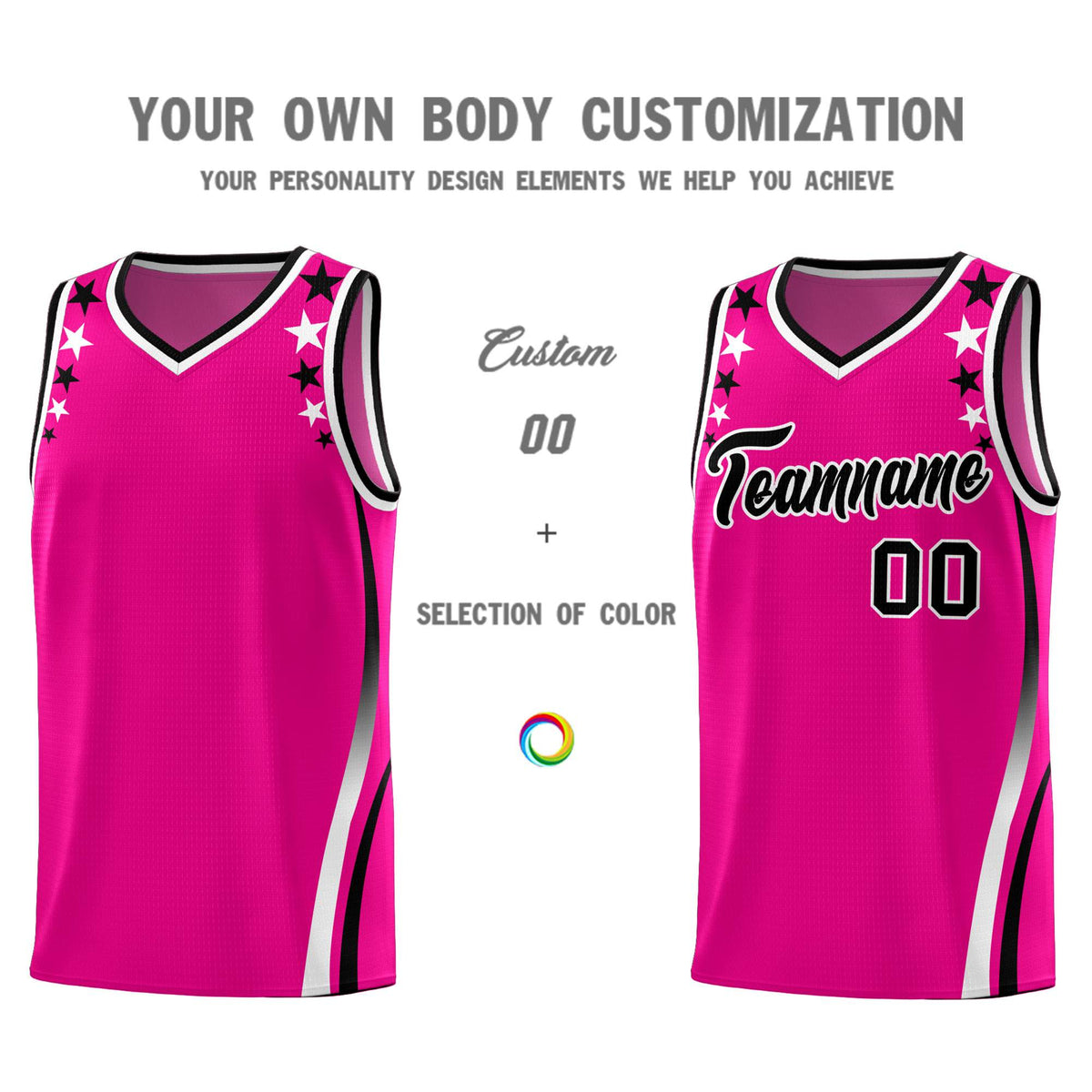 Custom Red Shoulders Star Pattern Side Color Block Sports Uniform Basketball Kits