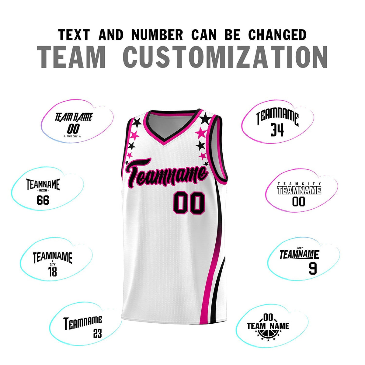 Custom White Shoulders Star Pattern Side Color Block Sports Uniform Basketball Kits