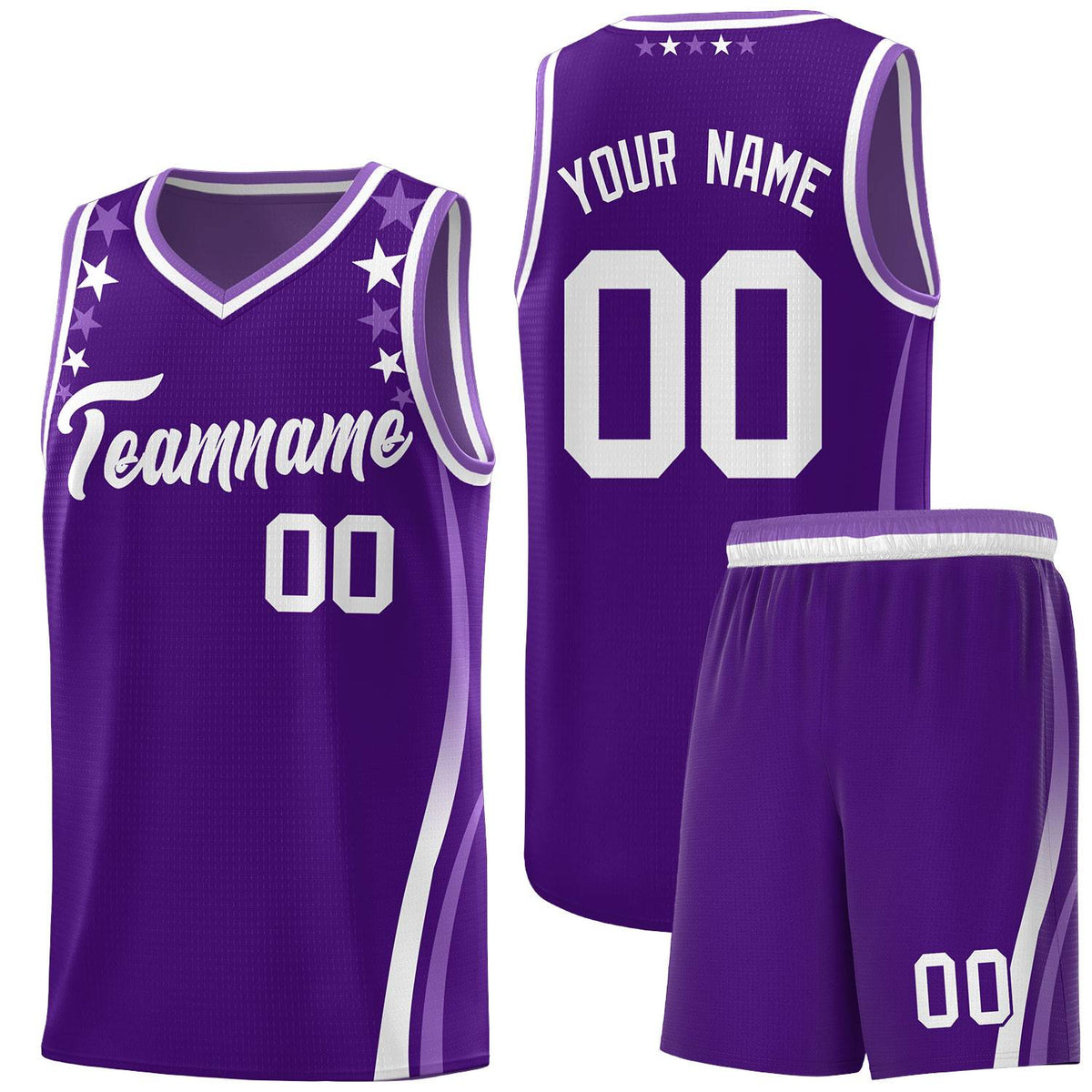 Custom Purple Shoulders Star Pattern Side Color Block Sports Uniform Basketball Kits