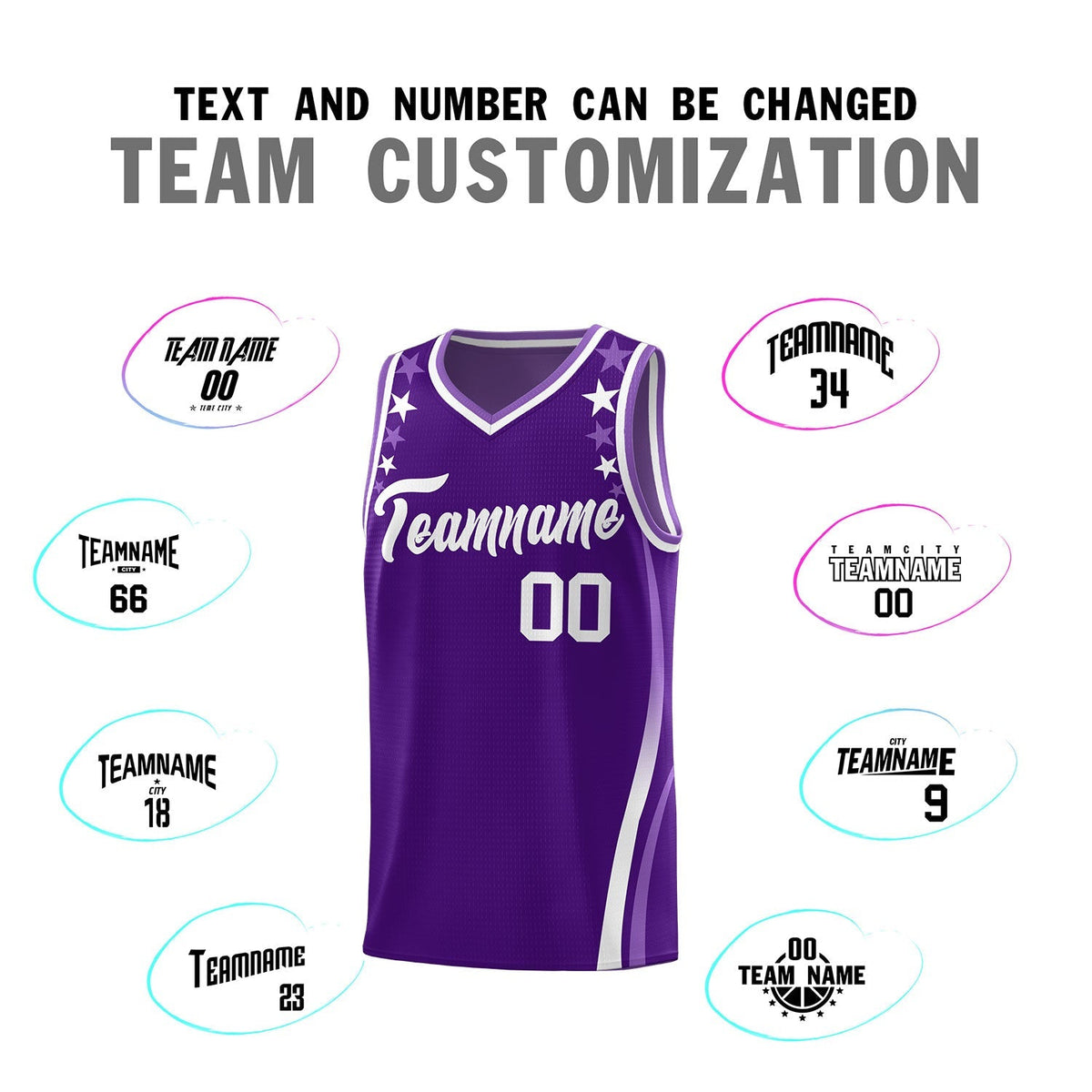 Custom Purple Shoulders Star Pattern Side Color Block Sports Uniform Basketball Kits