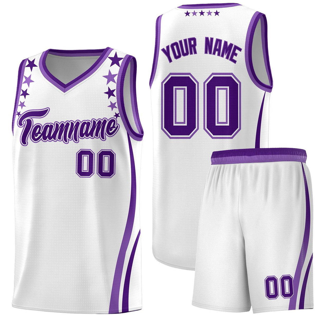 Custom White Shoulders Star Pattern Side Color Block Sports Uniform Basketball Kits