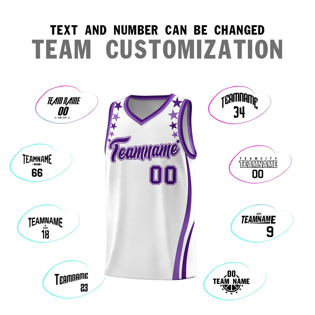 Custom White Shoulders Star Pattern Side Color Block Sports Uniform Basketball Kits