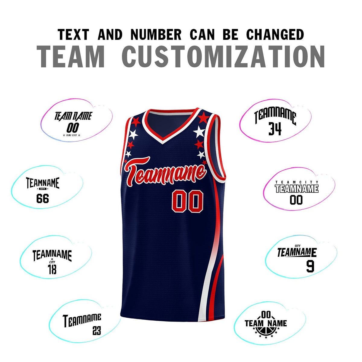 Custom Navy Shoulders Star Pattern Side Color Block Sports Uniform Basketball Kits