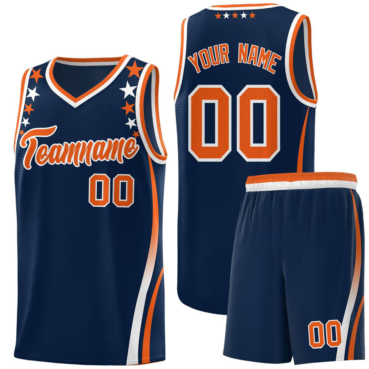 Custom Navy Shoulders Star Pattern Side Color Block Sports Uniform Basketball Kits