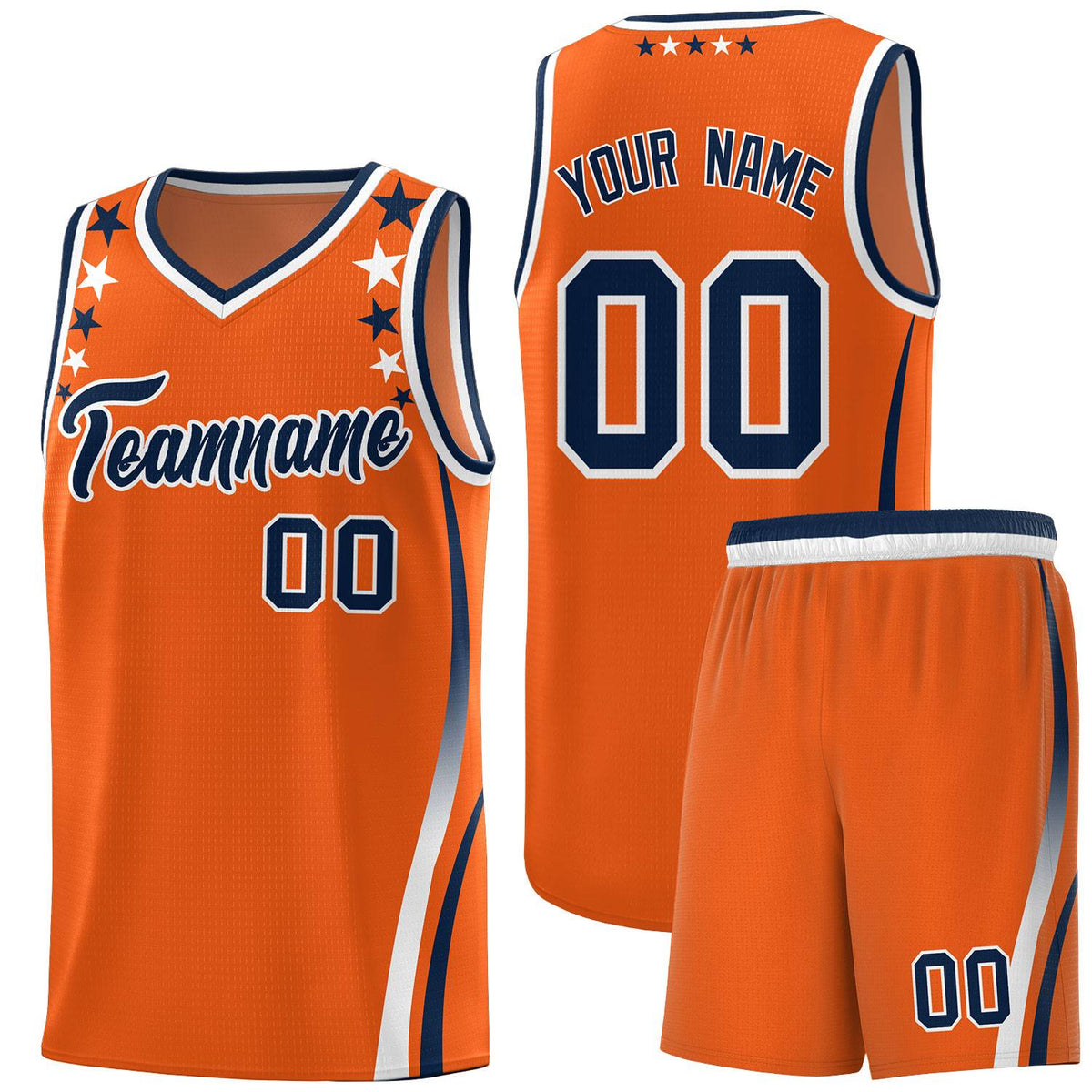 Custom Orange Shoulders Star Pattern Side Color Block Sports Uniform Basketball Kits