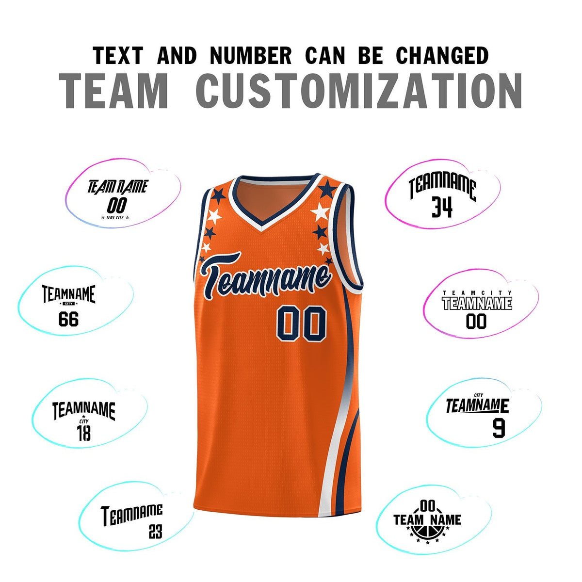 Custom Orange Shoulders Star Pattern Side Color Block Sports Uniform Basketball Kits