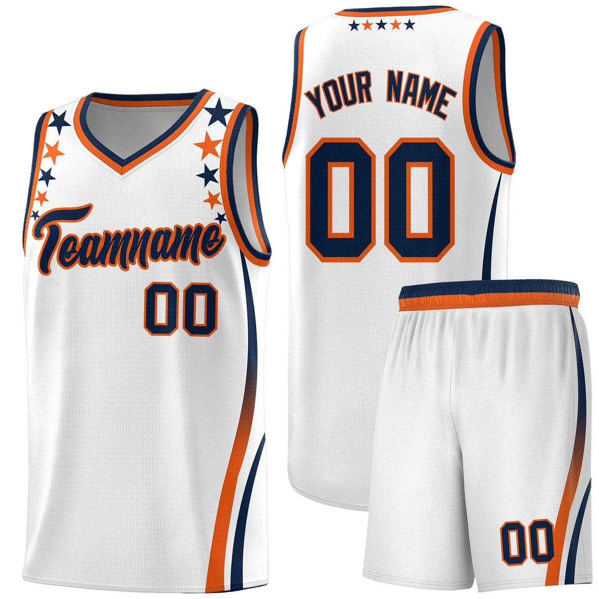 Custom White Shoulders Star Pattern Side Color Block Sports Uniform Basketball Kits