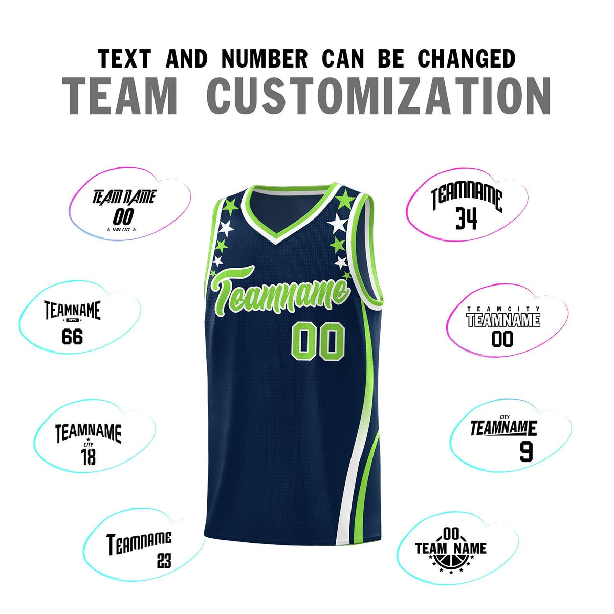 Custom Navy Shoulders Star Pattern Side Color Block Sports Uniform Basketball Kits