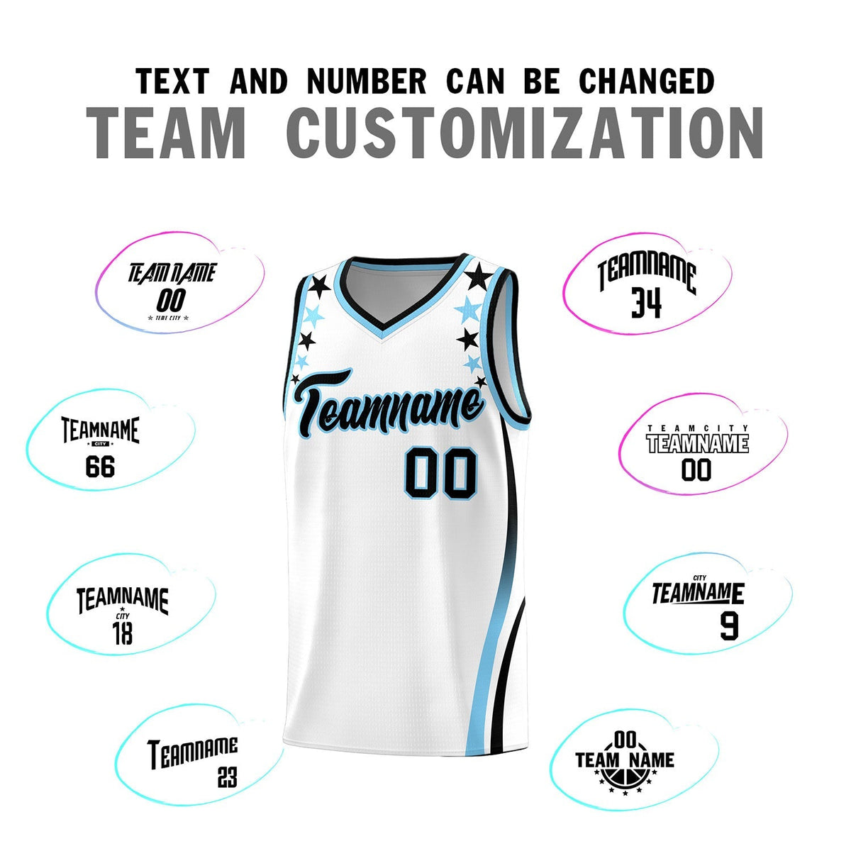 Custom White Shoulders Star Pattern Side Color Block Sports Uniform Basketball Kits