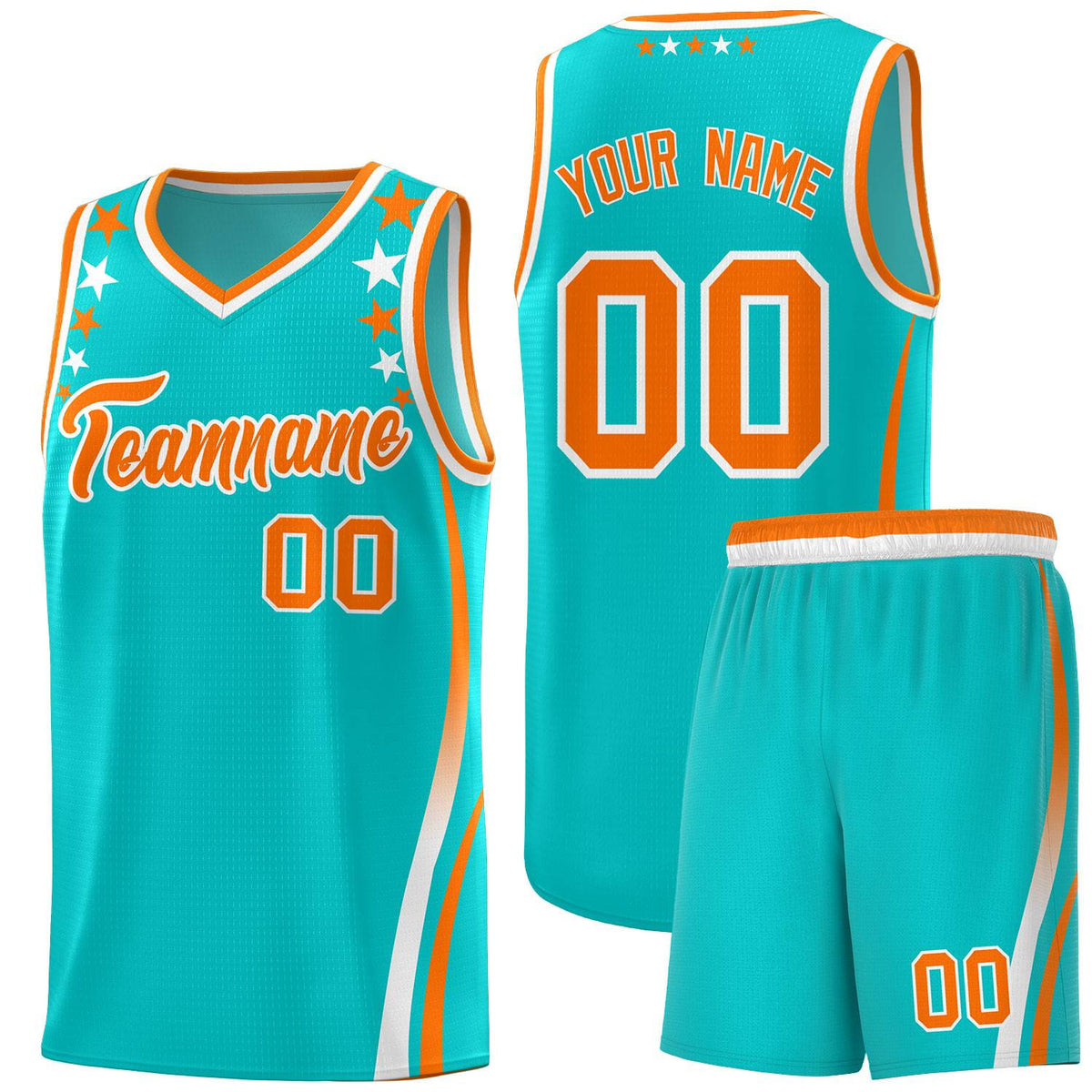 Custom Sky Blue Shoulders Star Pattern Side Color Block Sports Uniform Basketball Kits