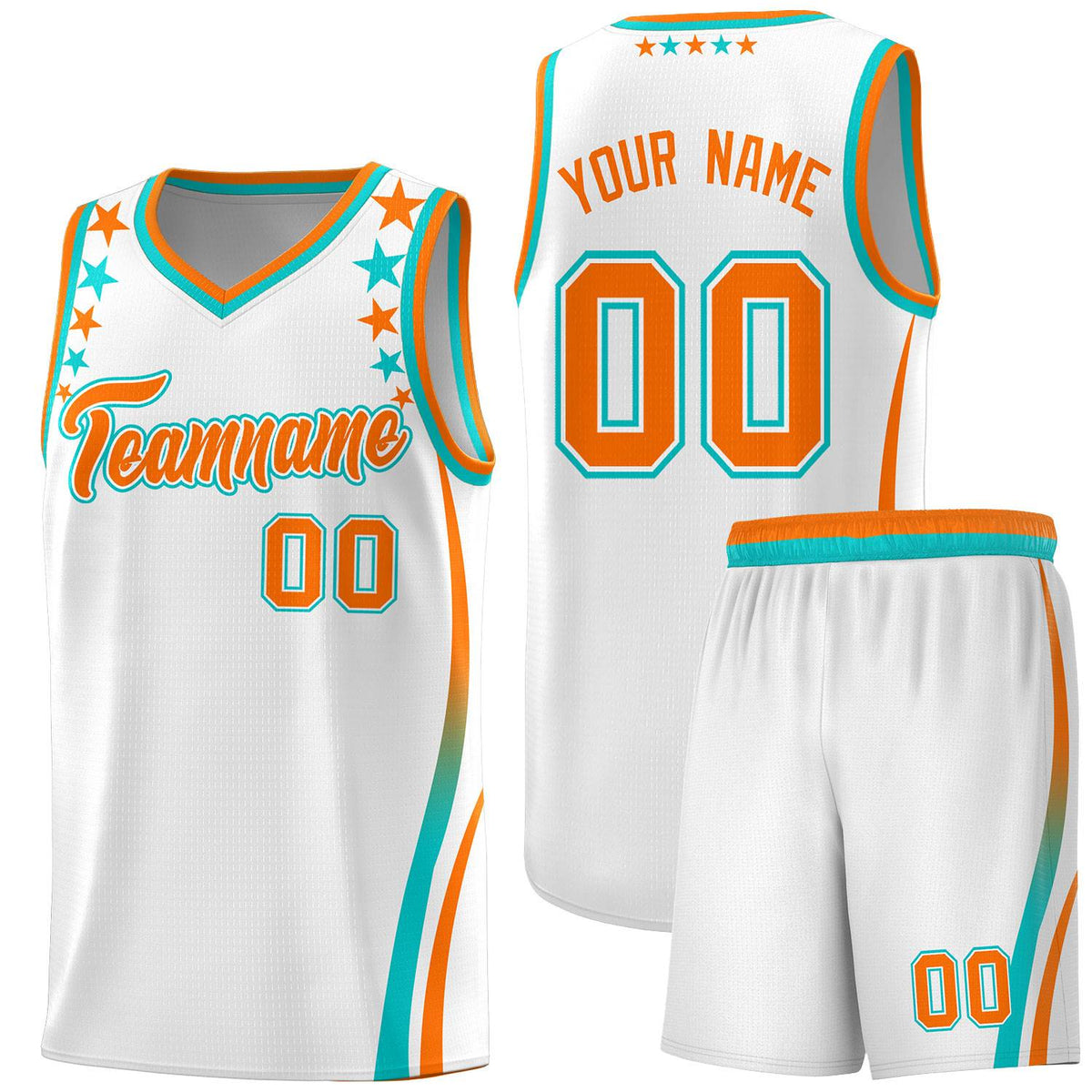 Custom White Shoulders Star Pattern Side Color Block Sports Uniform Basketball Kits