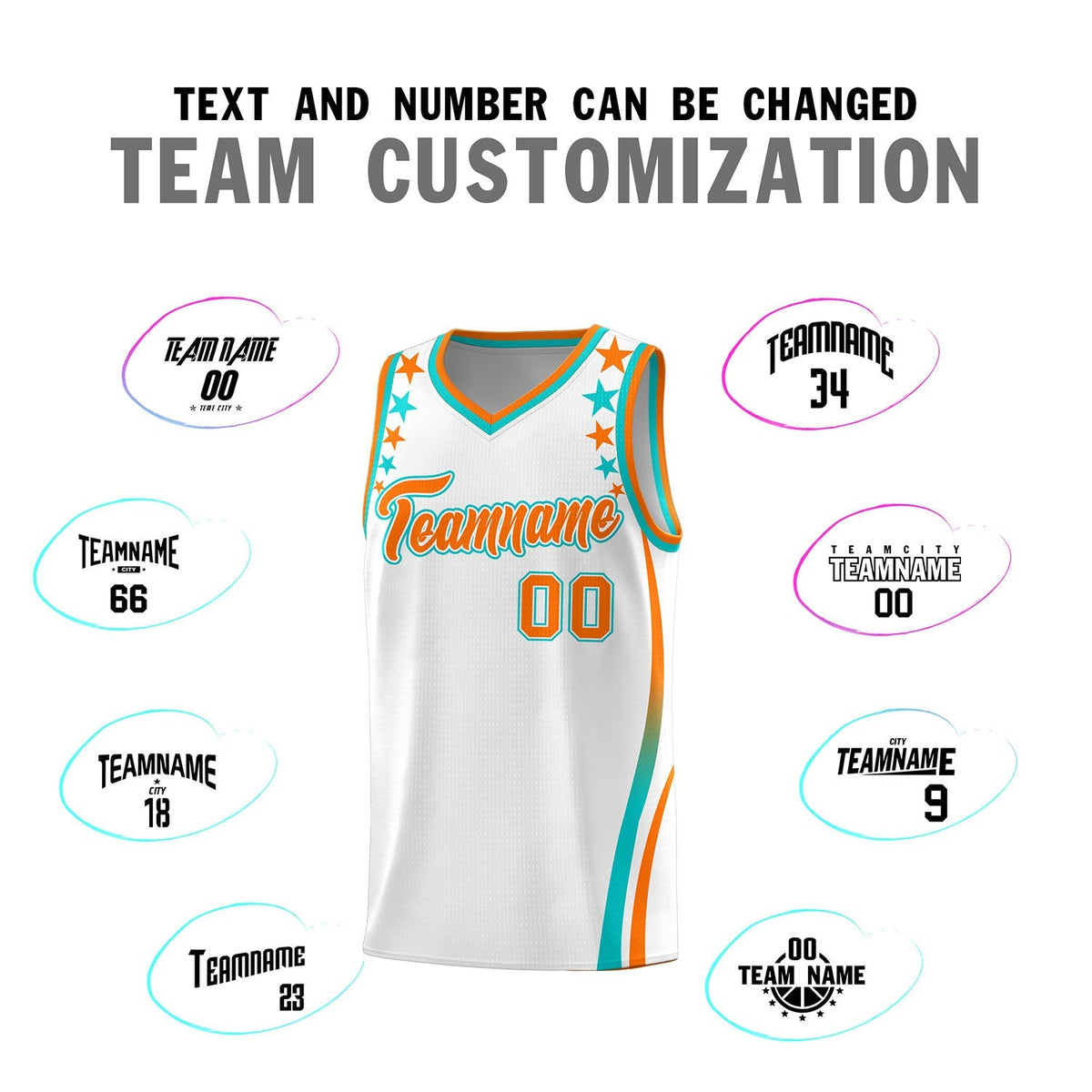 Custom White Shoulders Star Pattern Side Color Block Sports Uniform Basketball Kits