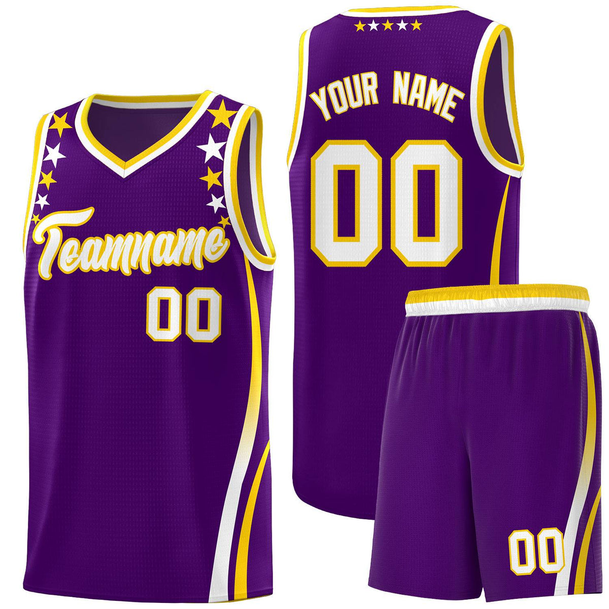 Custom Purple Shoulders Star Pattern Side Color Block Sports Uniform Basketball Kits