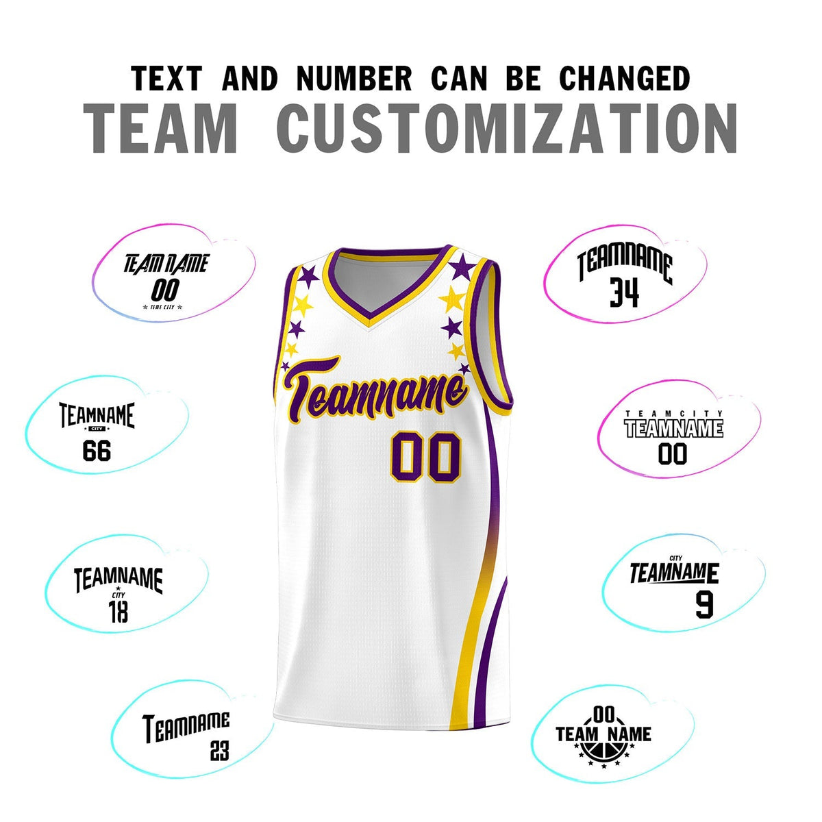 Custom White Shoulders Star Pattern Side Color Block Sports Uniform Basketball Kits