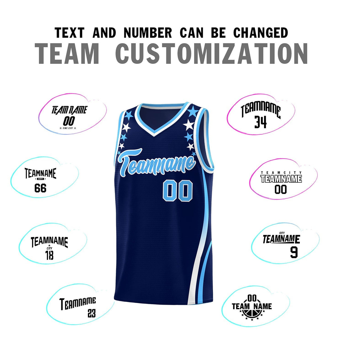 Custom Navy Shoulders Star Pattern Side Color Block Sports Uniform Basketball Kits