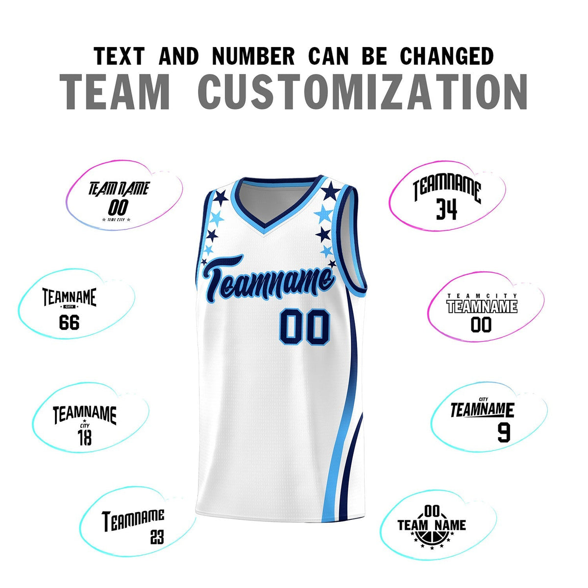 Custom White Shoulders Star Pattern Side Color Block Sports Uniform Basketball Kits