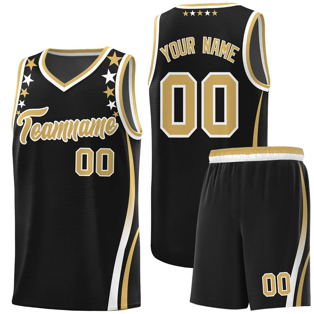 Custom Black Shoulders Star Pattern Side Color Block Sports Uniform Basketball Kits