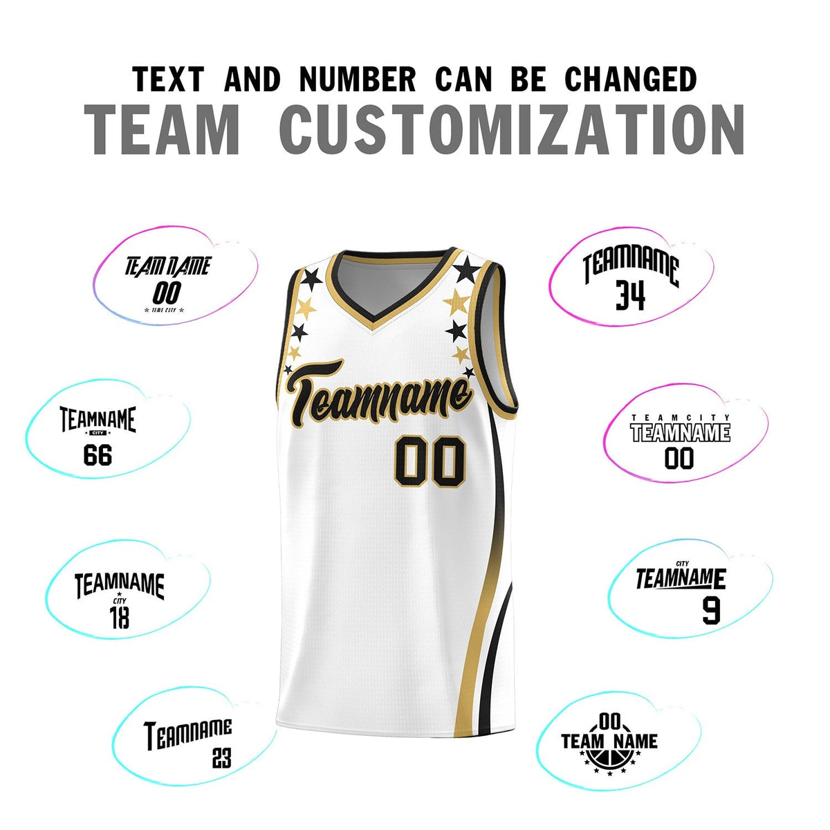 Custom White Shoulders Star Pattern Side Color Block Sports Uniform Basketball Kits