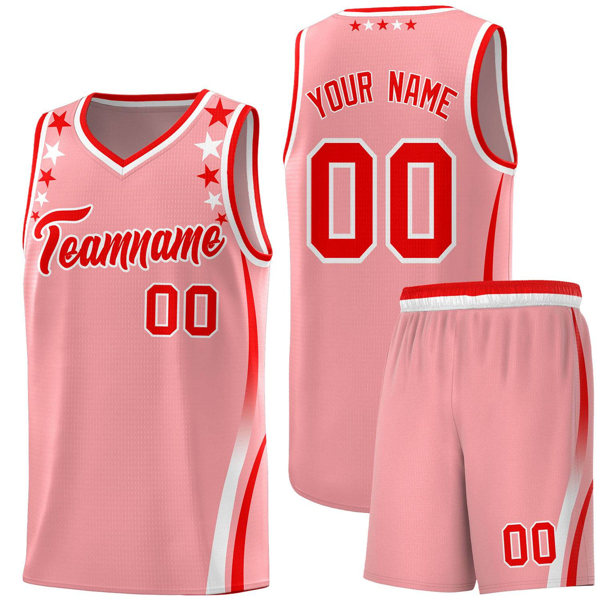 Custom Pink Shoulders Star Pattern Side Color Block Sports Uniform Basketball Kits