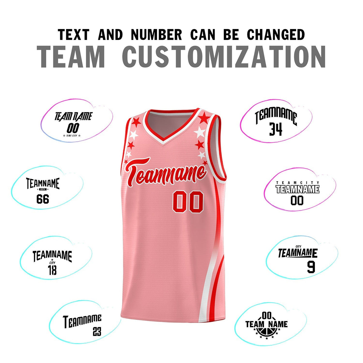 Custom Pink Shoulders Star Pattern Side Color Block Sports Uniform Basketball Kits