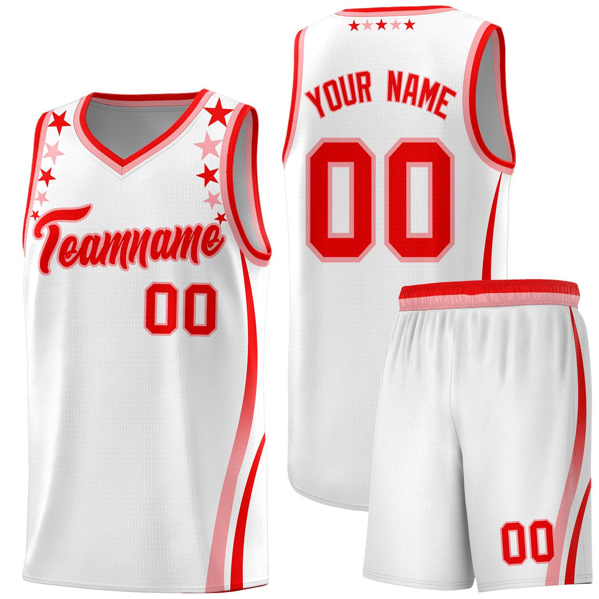 Custom White Shoulders Star Pattern Side Color Block Sports Uniform Basketball Kits