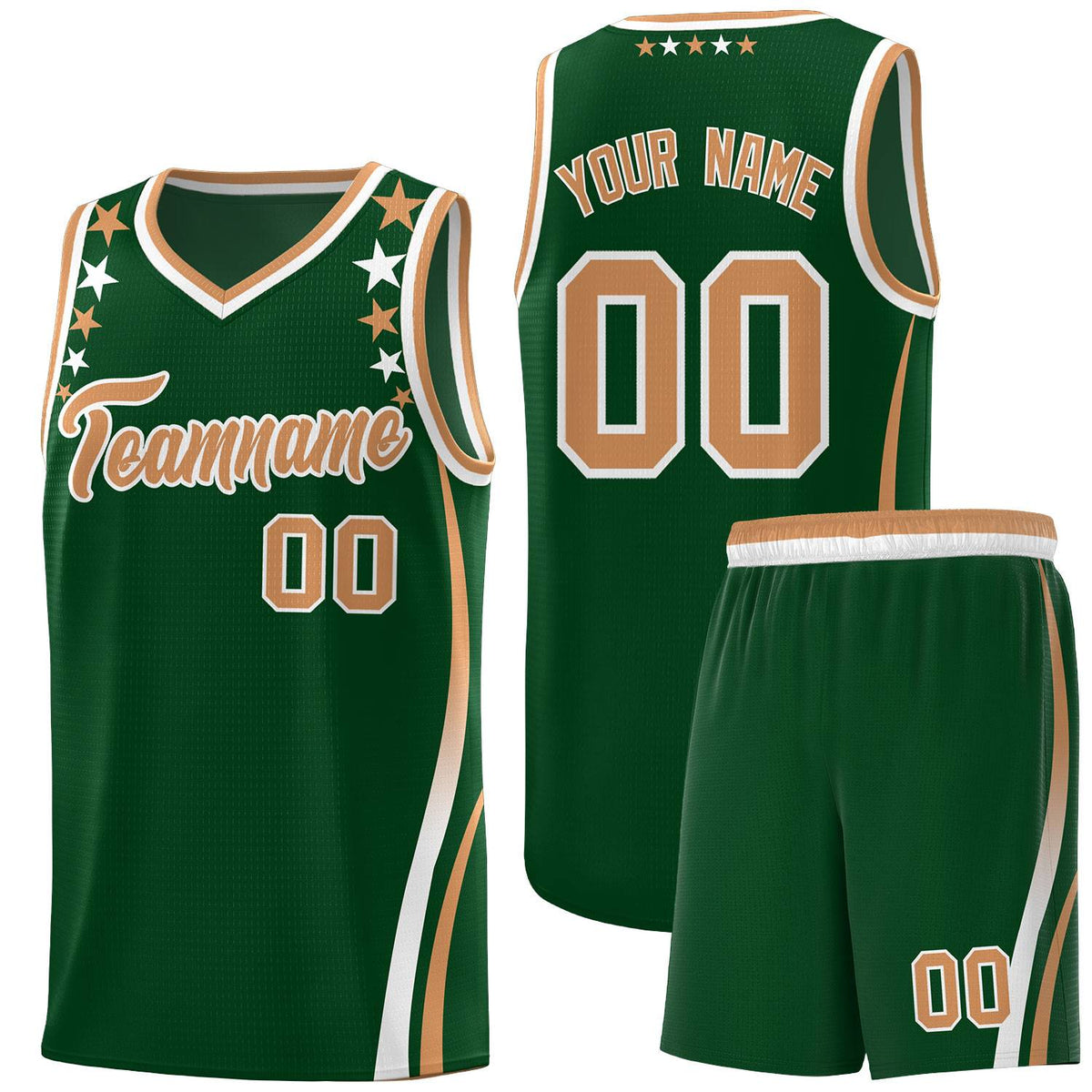 Custom Green Shoulders Star Pattern Side Color Block Sports Uniform Basketball Kits