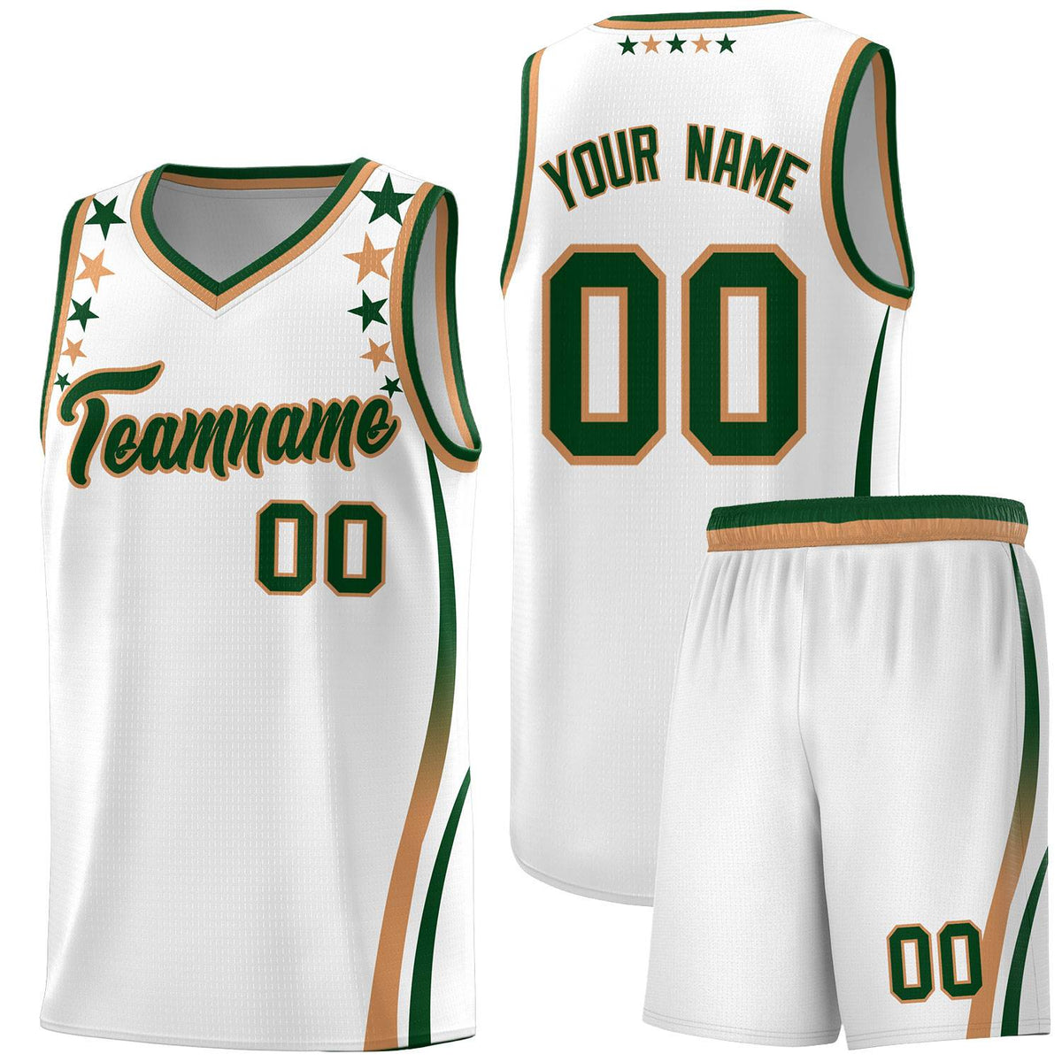 Custom White Shoulders Star Pattern Side Color Block Sports Uniform Basketball Kits