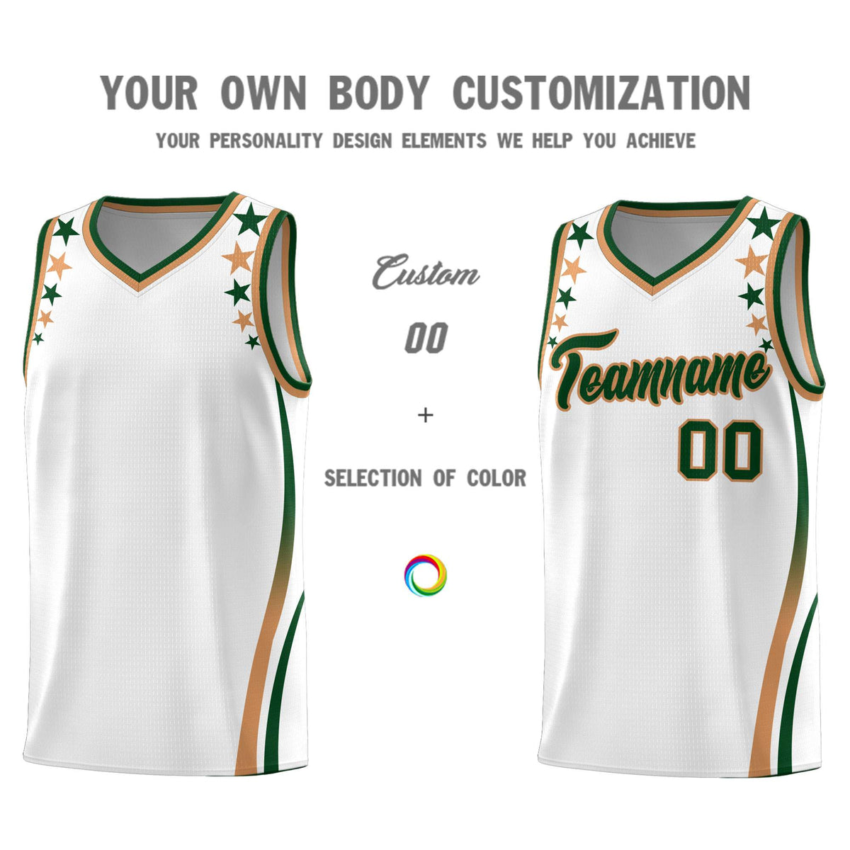 Custom White Shoulders Star Pattern Side Color Block Sports Uniform Basketball Kits