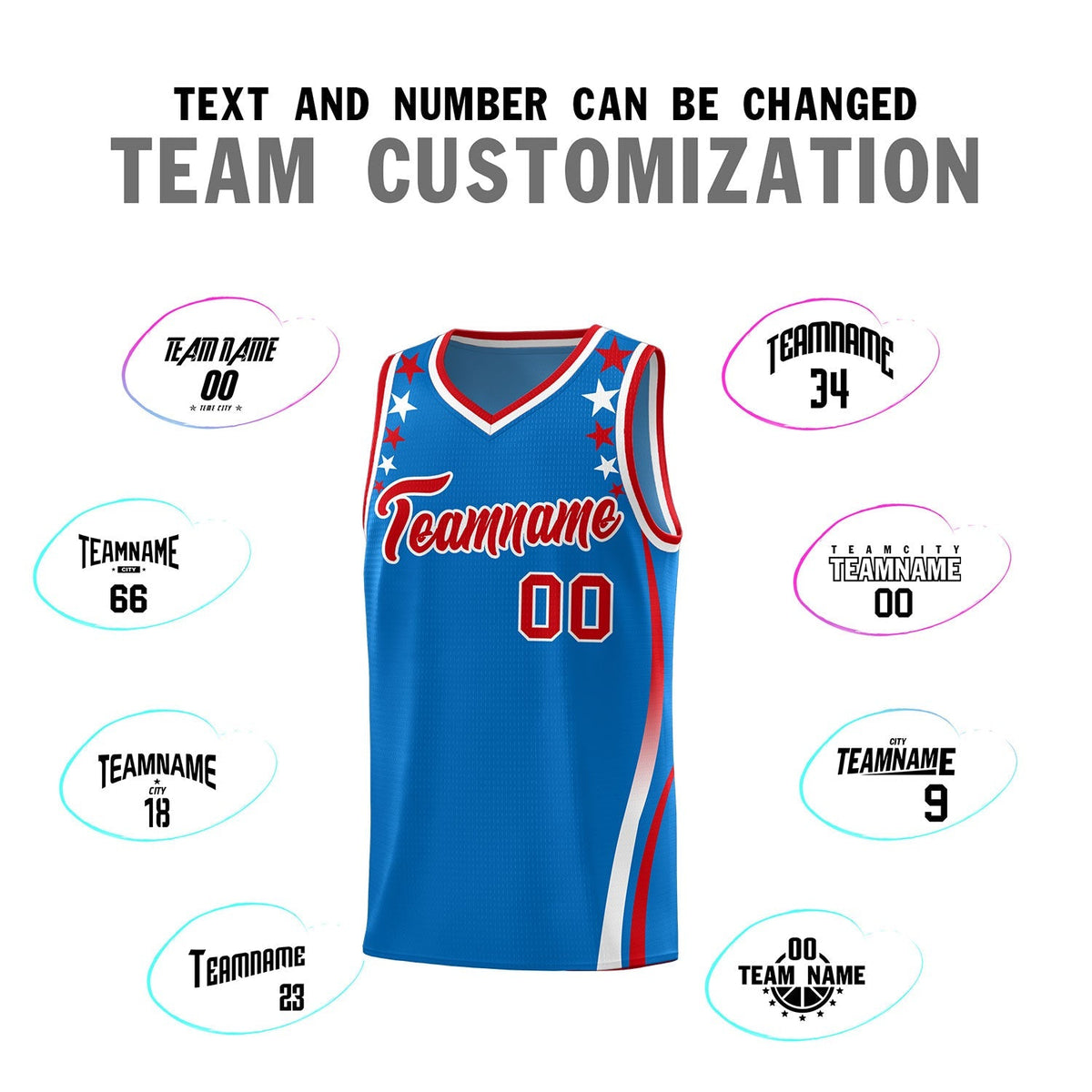 Custom Royal Shoulders Star Pattern Side Color Block Sports Uniform Basketball Kits