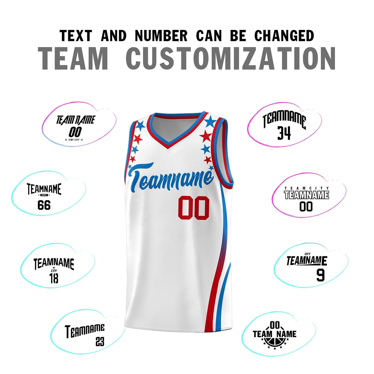 Custom White Shoulders Star Pattern Side Color Block Sports Uniform Basketball Kits