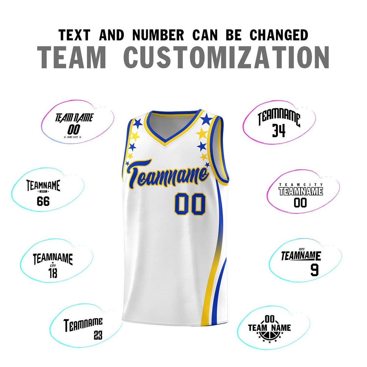 Custom White Shoulders Star Pattern Side Color Block Sports Uniform Basketball Kits