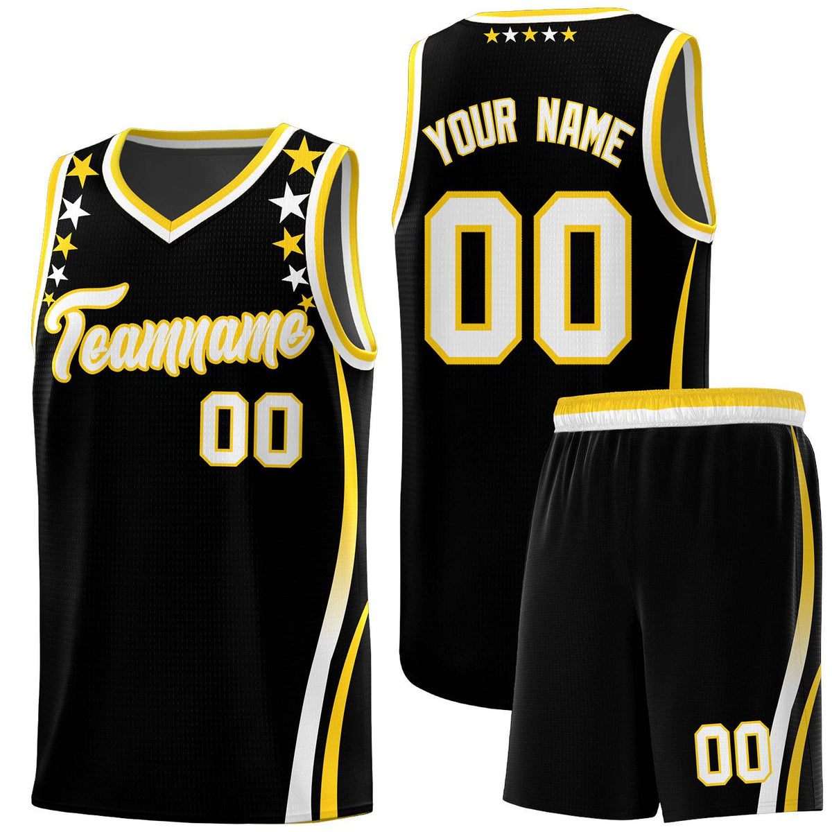 Custom Black Shoulders Star Pattern Side Color Block Sports Uniform Basketball Kits