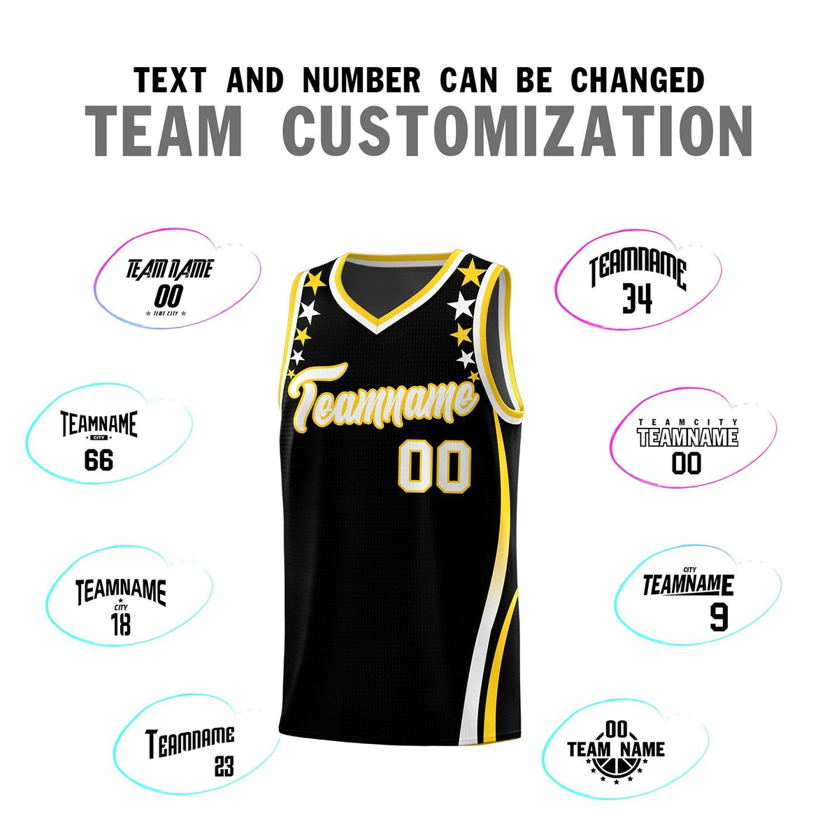 Custom Black Shoulders Star Pattern Side Color Block Sports Uniform Basketball Kits